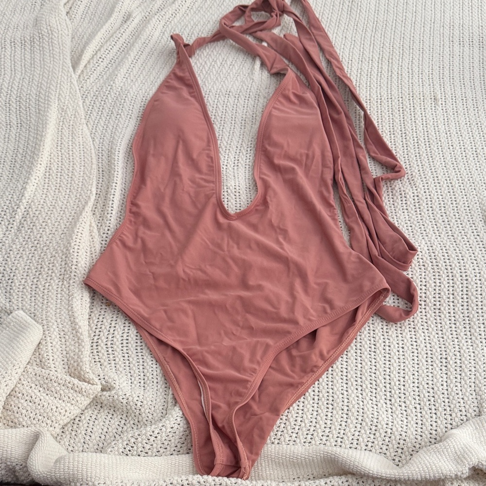Mauve Deep V One-Piece Swimsuit